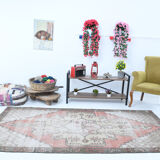 4x9 handmade distressed wool vintage rug 267x129cm
