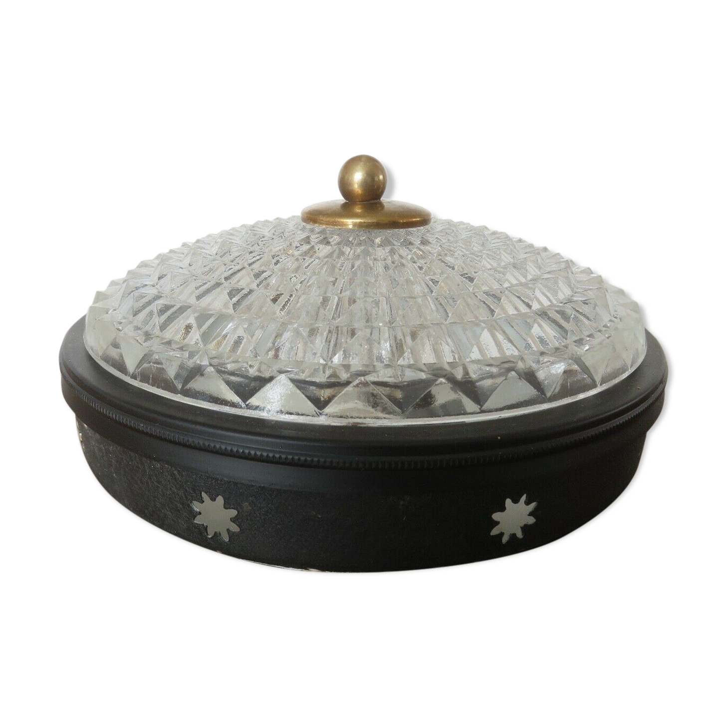 Wall lamp " starred " 2 fires, diamond glass and brass years 50 60