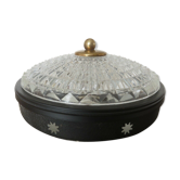 Wall lamp " starred " 2 fires, diamond glass and brass years 50 60