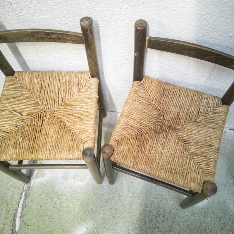 Paire de chaises enfant en bois et paille