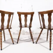 Set of 3 brutalist chairs with arched cut-outs and turned legs