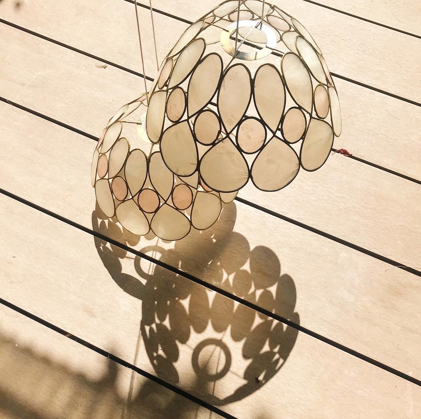 Mother-of-pearl lampshade and brass