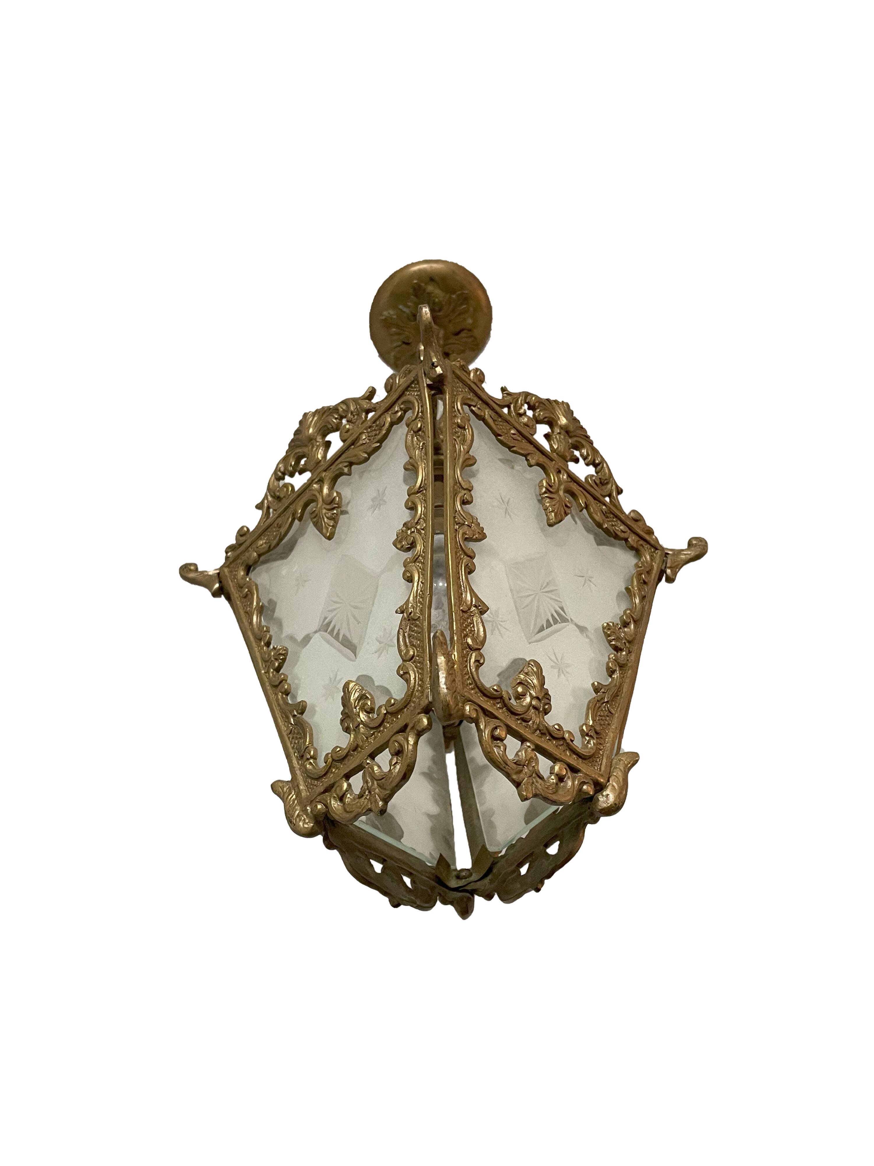 Antique Louis XV style bronze lantern chandelier