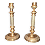 Pair of large 19th-century guilloché brass candlesticks - Louis XVI / Napoleon