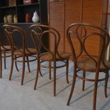 Set of 4 bentwood caned bistro chairs in beech wood, JACOB-JOSEF KOHN, 1900s