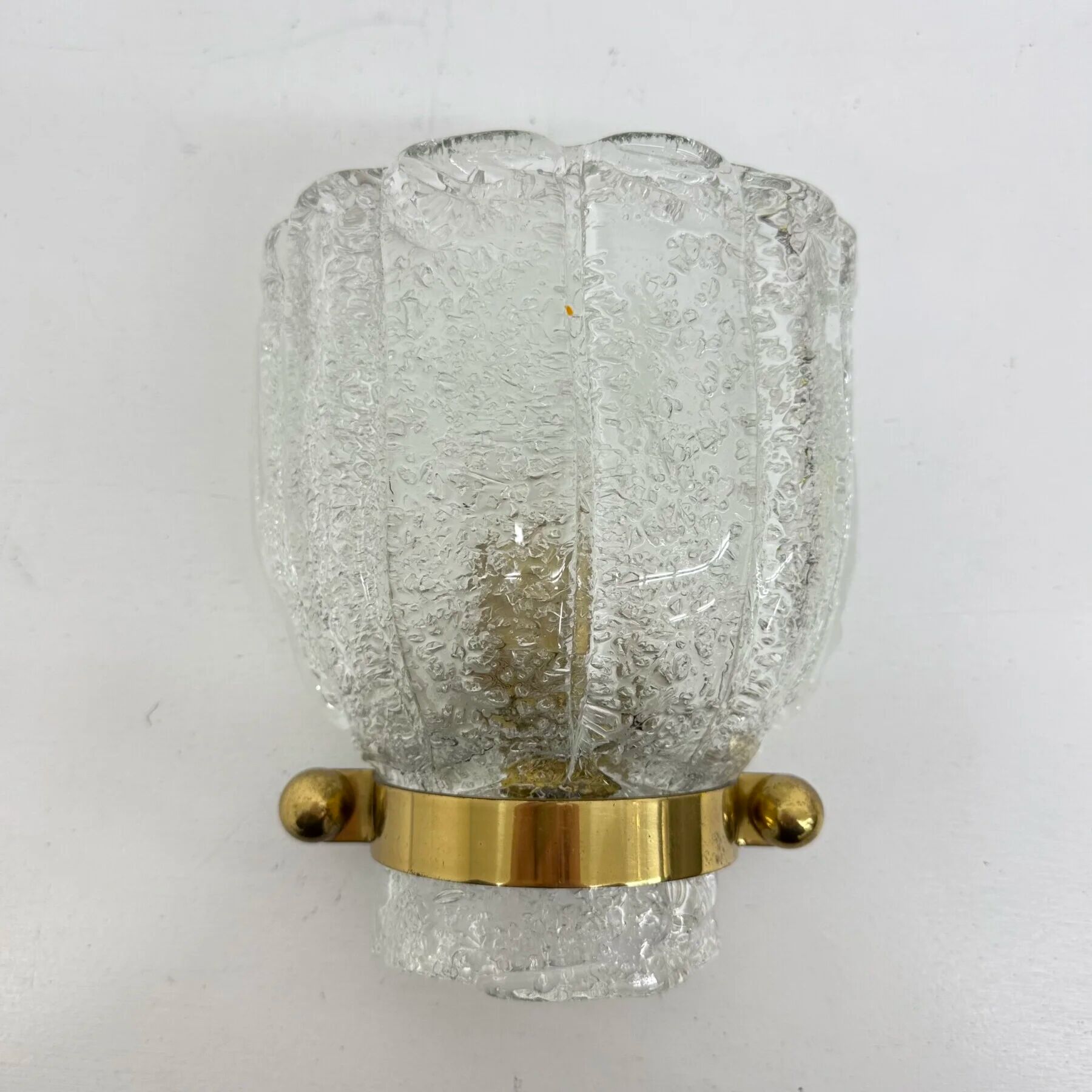 Vintage Hillebrand wall lamp ice glass with brass, 1970s Germany