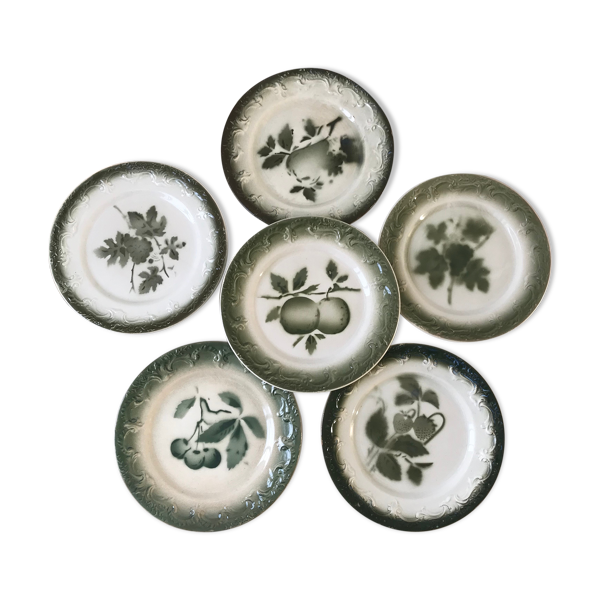 Lot de 6 assiettes à dessert en barbotine Pexonne début XXème