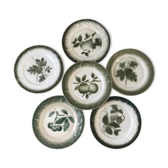 lot of 6 dessert plates in slip Pexonne early twentieth century