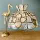 Vintage mother-of-pearl and brass lampshade pendant with flower and butterfly decorations