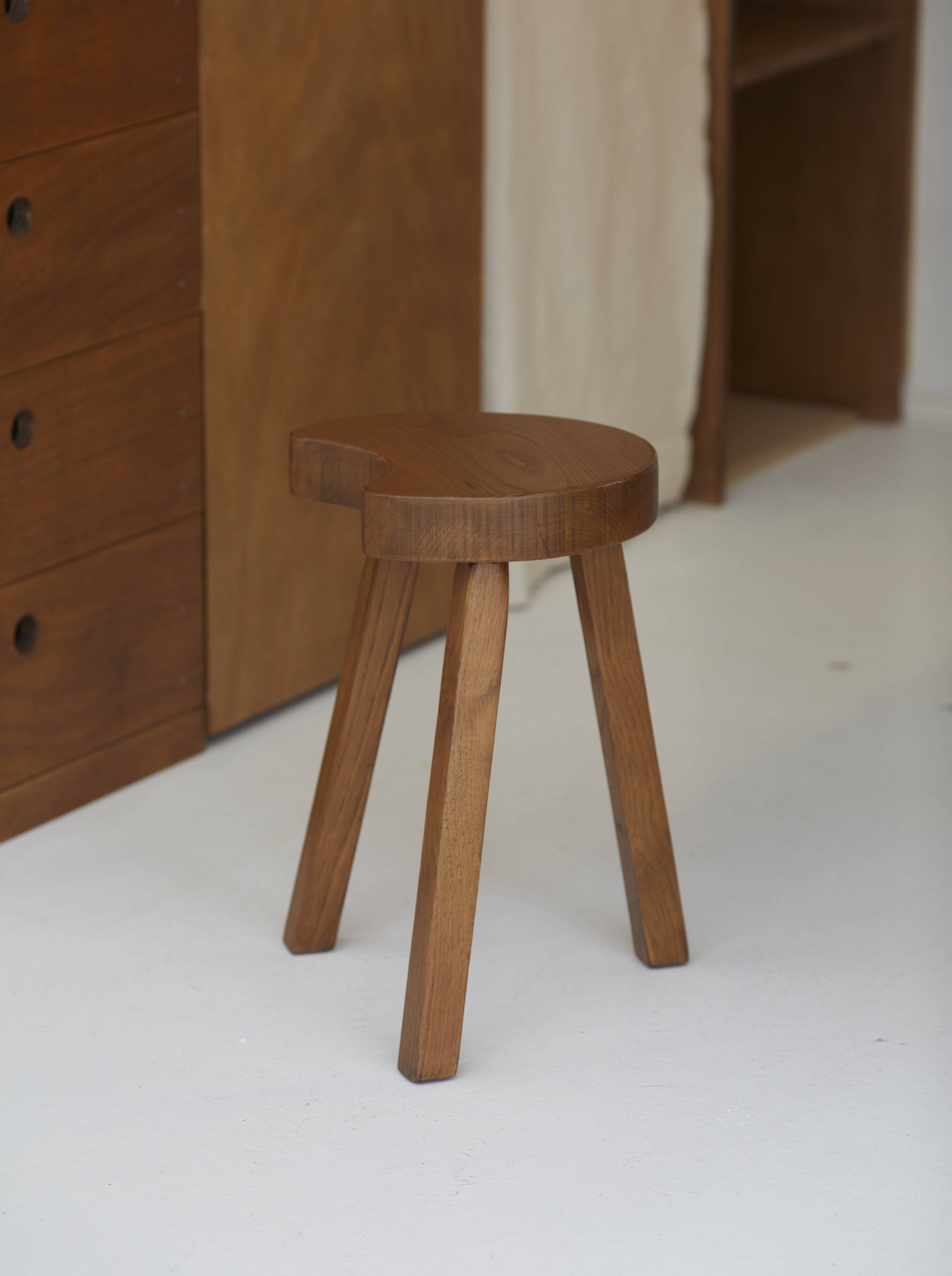 Vintage Solid Beech Brutalist Tripod Stool Circa 1960
