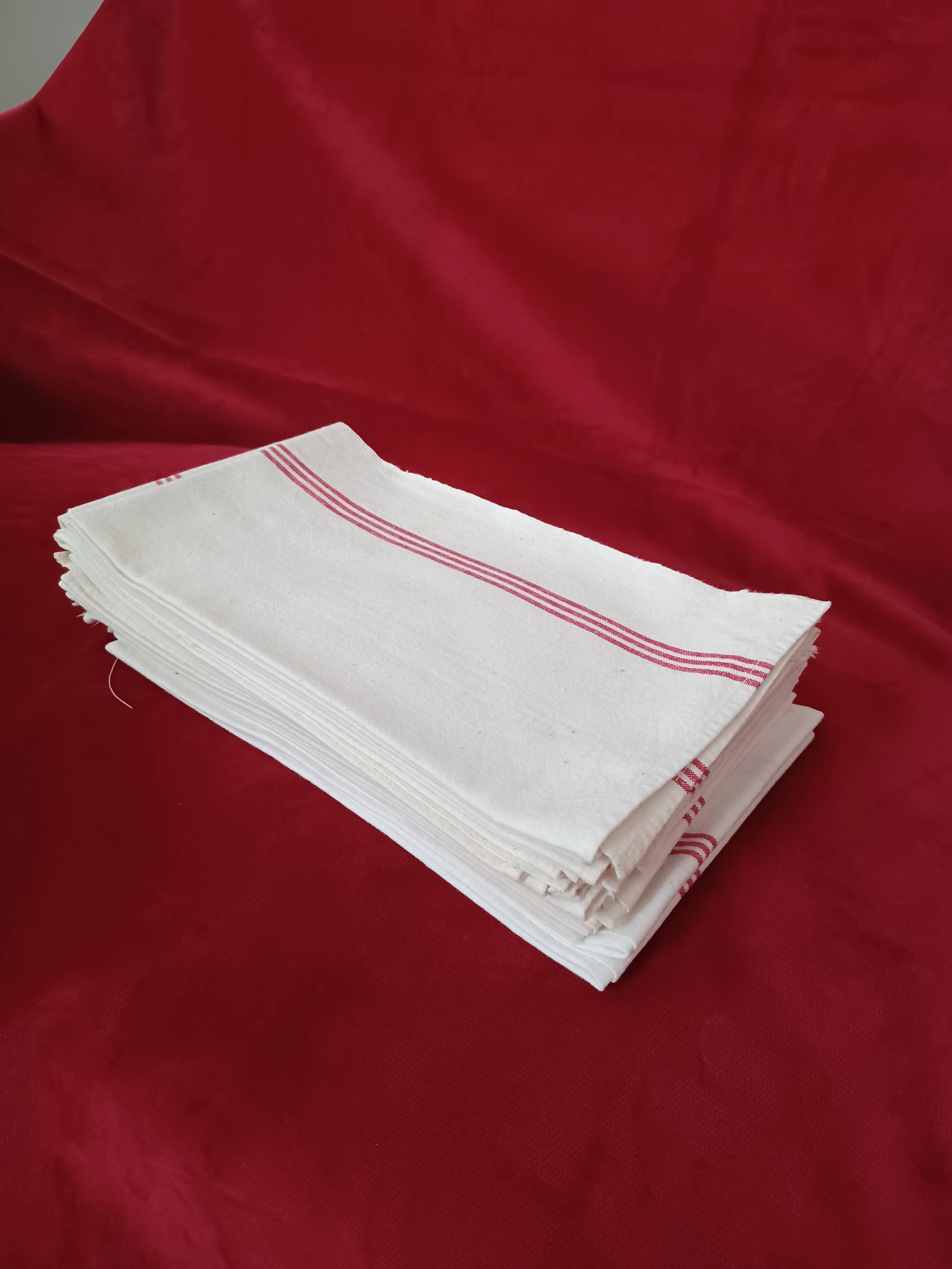 Old red battens tea towels