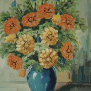 Original vintage oil painting on panel "Flowers in a vase"