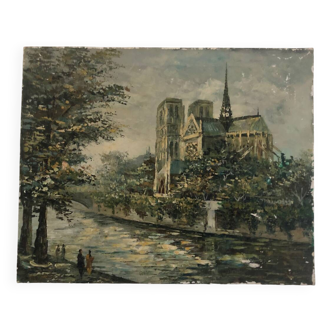 Oil on canvas representing Notre-Dame de Paris post-impressionist