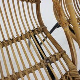 1970s pair of Alan Fuchs rattan and iron lounge chairs, Czechoslovakia