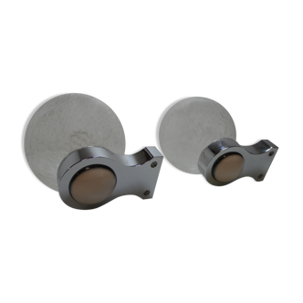 Pair of chrome wall light and bulb glass 1970