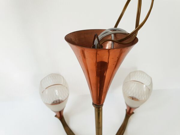 Lustre 1950 en laiton et cuivre vintage