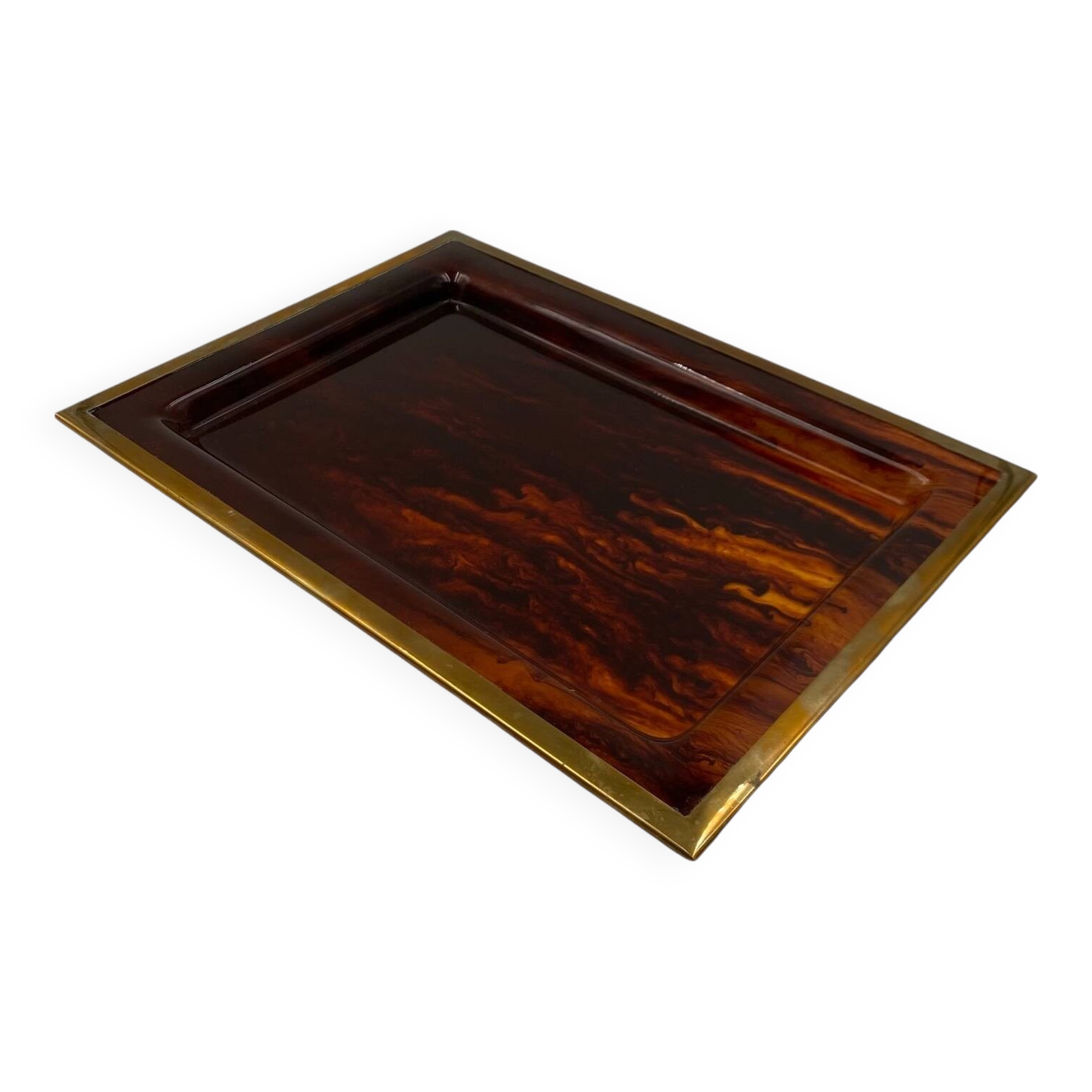 Plateau Hollywood Regency en laiton et en écaille de tortue, Italie, années 1970