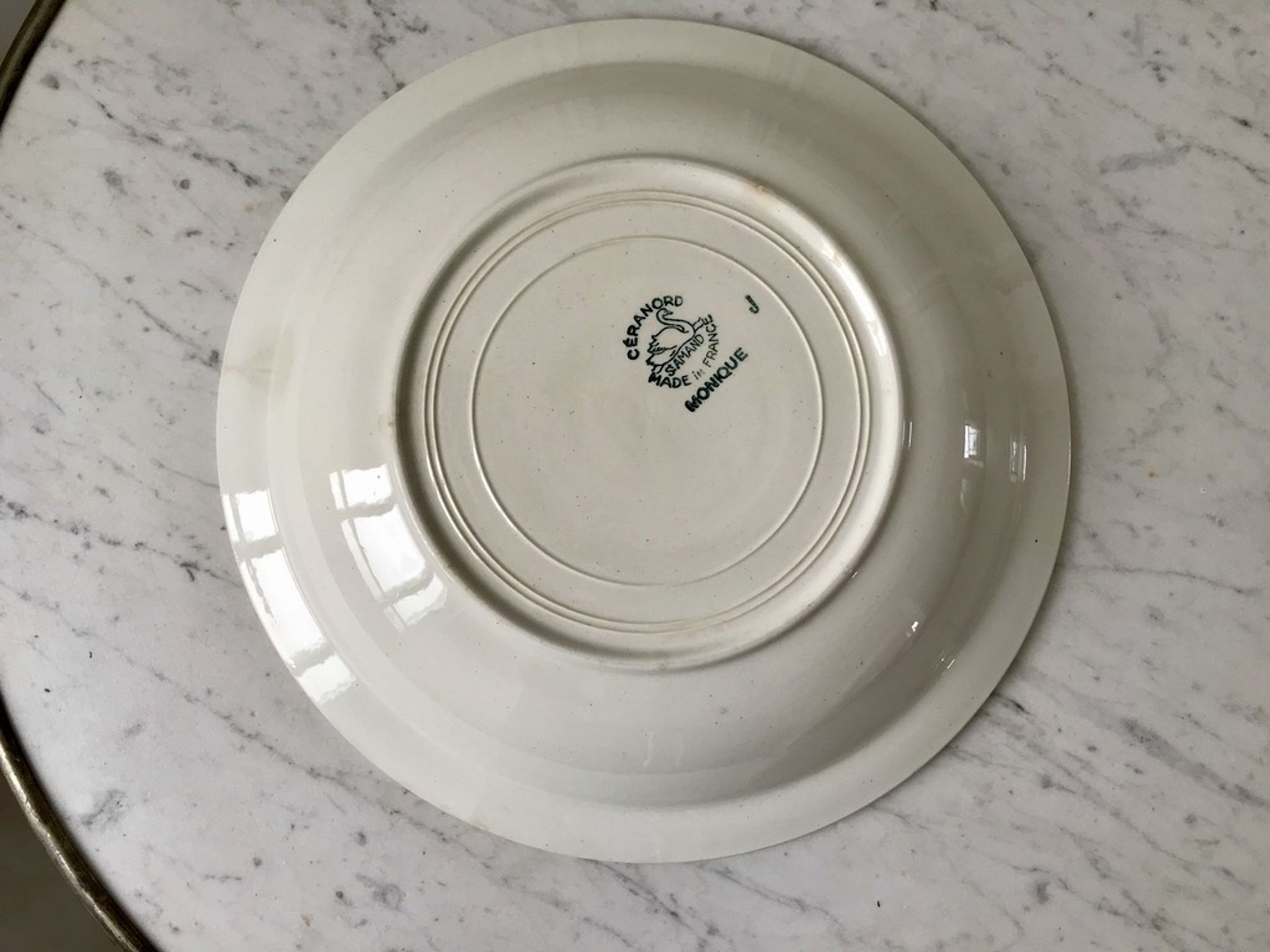 Set of 6 hollow plates Digoin Sarreguemines model Alphabet relief white 40s