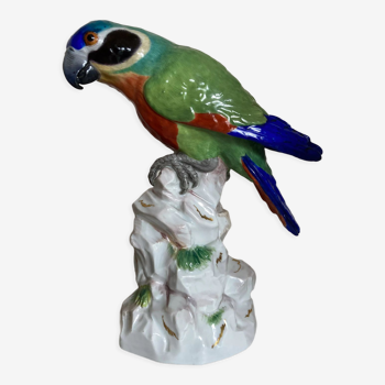 19th century Saxon porcelain parrot signed