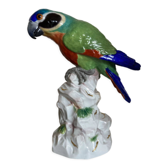 19th century Saxon porcelain parrot signed