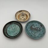 Set of Three Glazed Ceramic Bowls with Mythological Decoration, Pieces