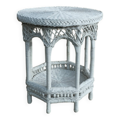 Table basse ronde en rotin blanc