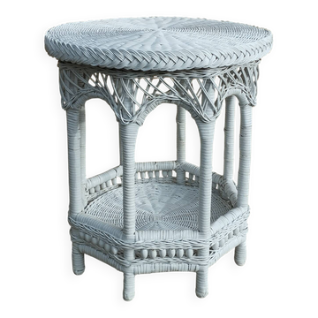 Table basse ronde en rotin blanc