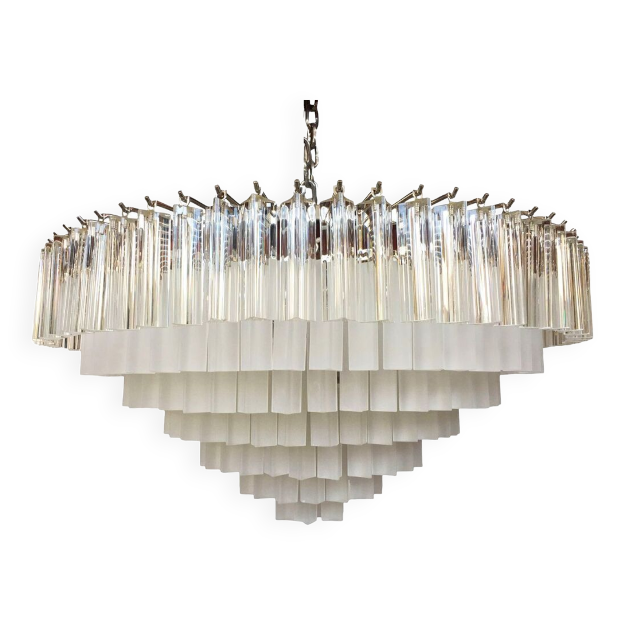 Trasparent-sandblasted triedro murano glass chandelier