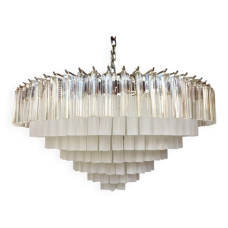 Trasparent-sandblasted triedro murano glass chandelier