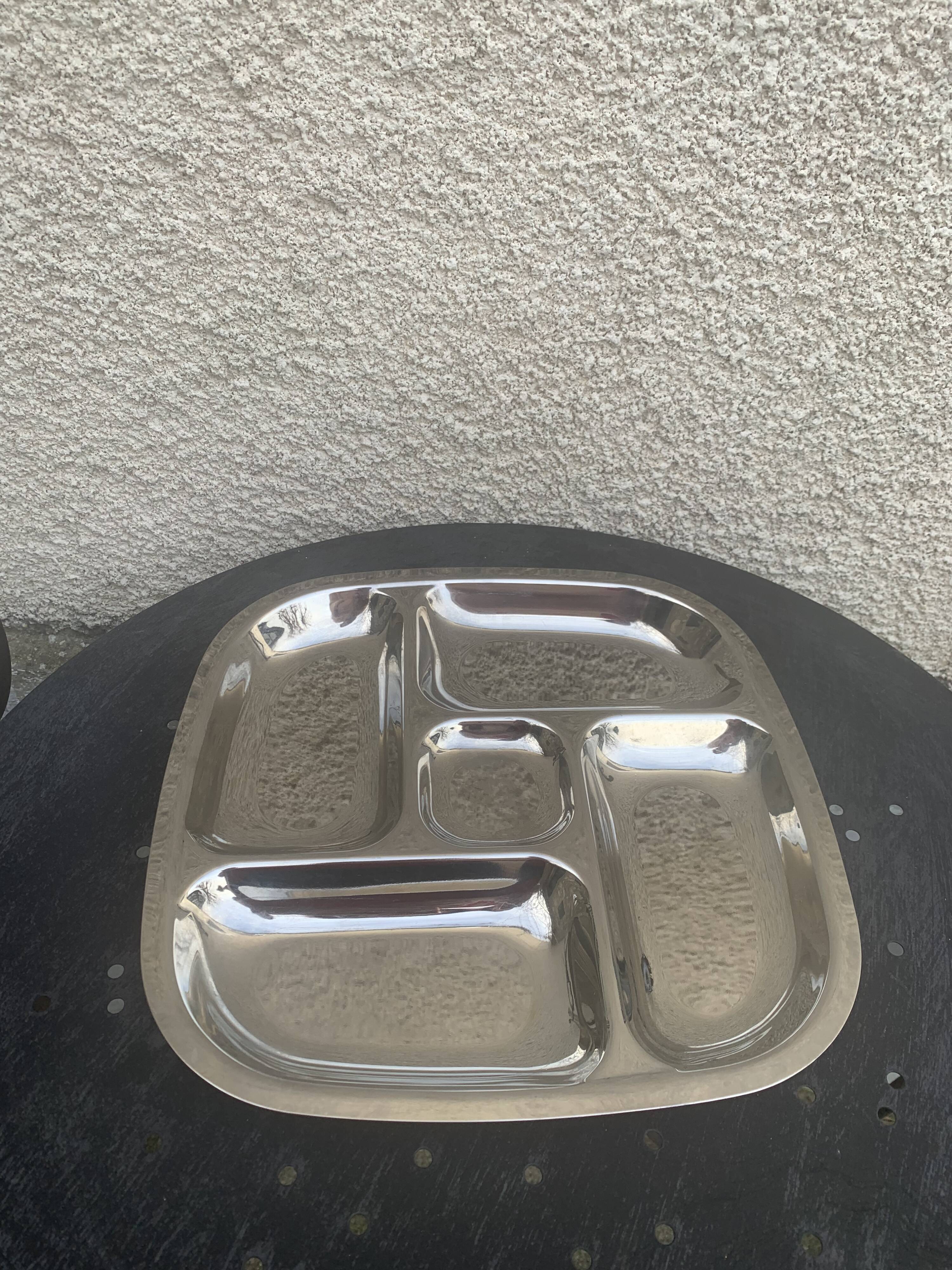 Compartment dish, vintage stainless steel servant