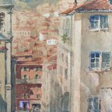 Watercolor painting p. rabagliati rue rossetti old nice 1950 + frame