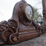 Wooden mirror with clock, 1960