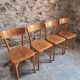 Set of 4 French bistro chairs, beech and plywood, 1960s, mid-century dining chairs.