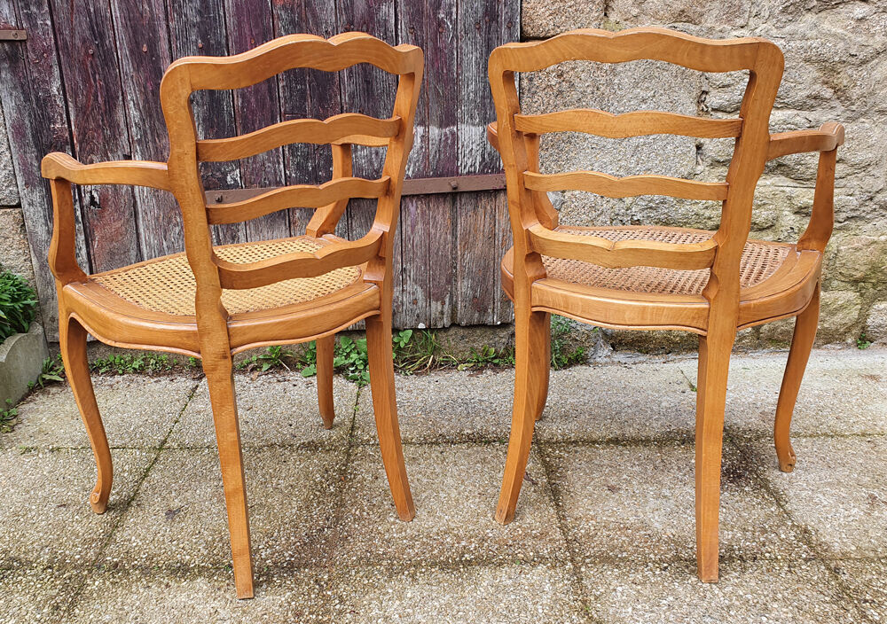 Pair of blond wood cane armchairs from the 60s