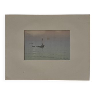 Lithograph by Henri Rivière The Beautiful Country of Brittany - Mist at Sea