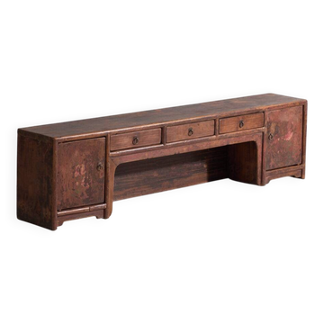 Antique low cabinet painted in pine wood – China, around 1900