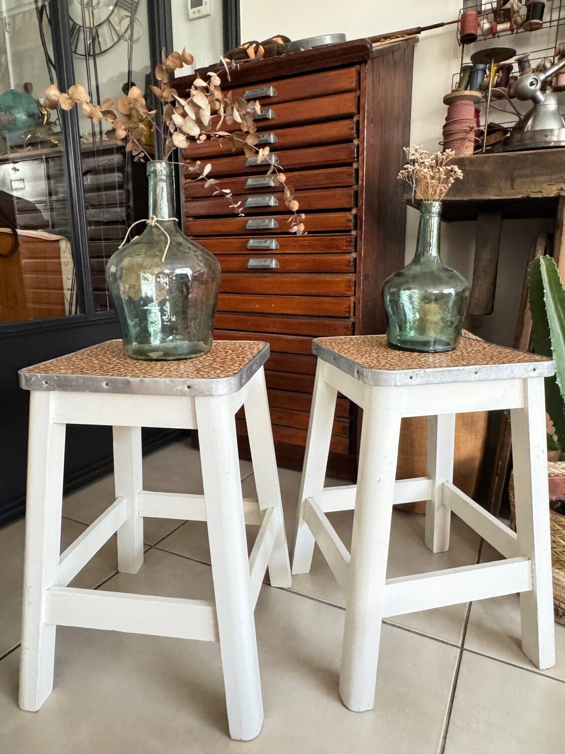 Pair of vintage wooden stools