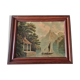 Old painting, oil on wood, representing Lake Annecy.