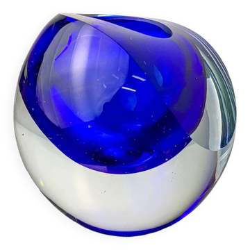 Italian blue Sommerso candleholder by Seguso, Murano, 1970s