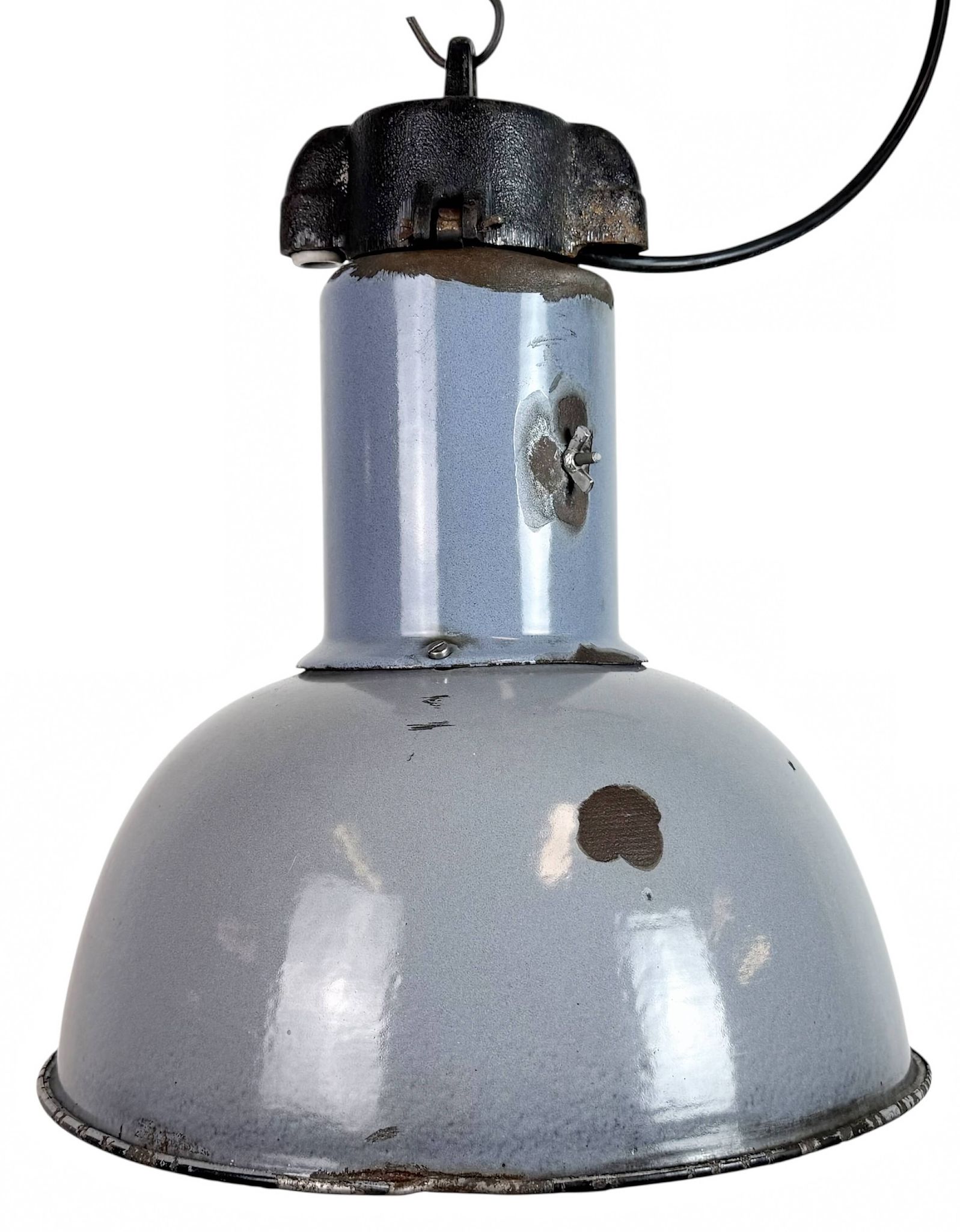 Industrial Grey Enamel Bauhaus Pendant Lamp, 1930s