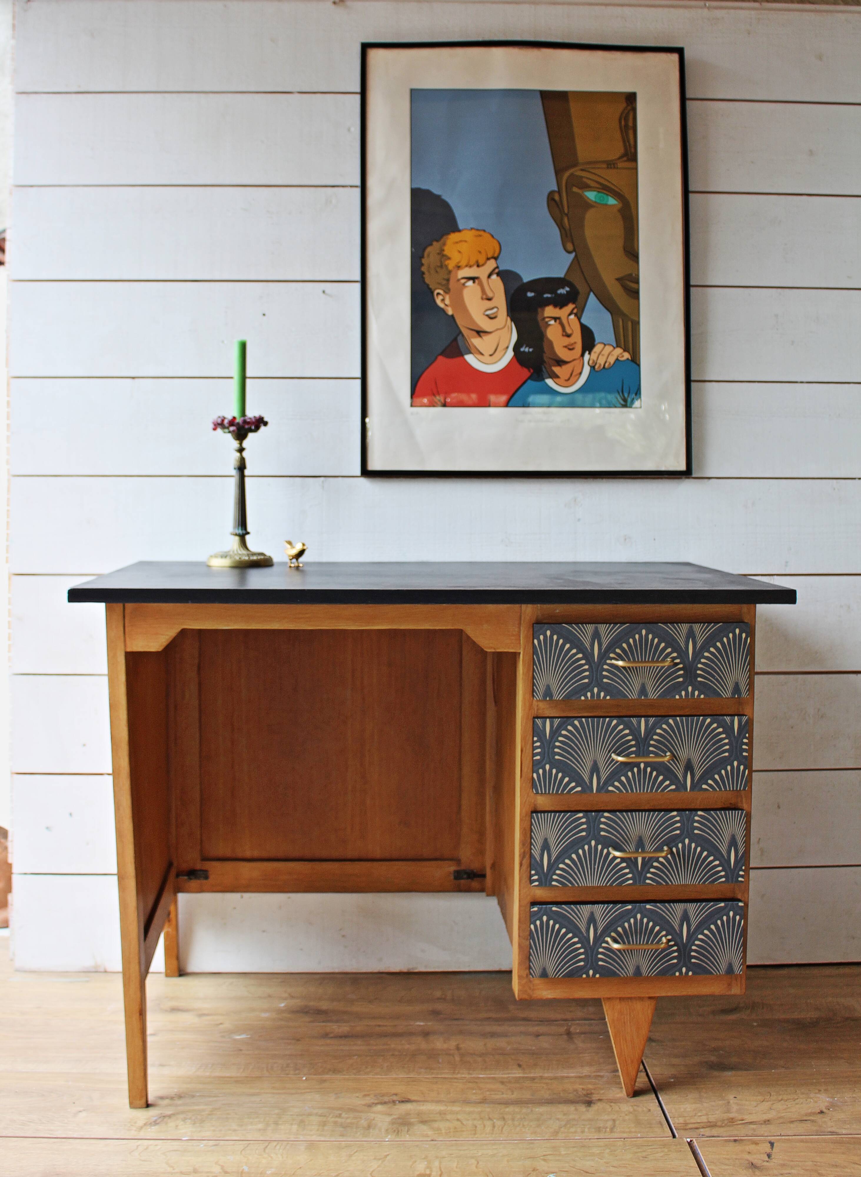 Bureau à casson avec chaise années 50/60