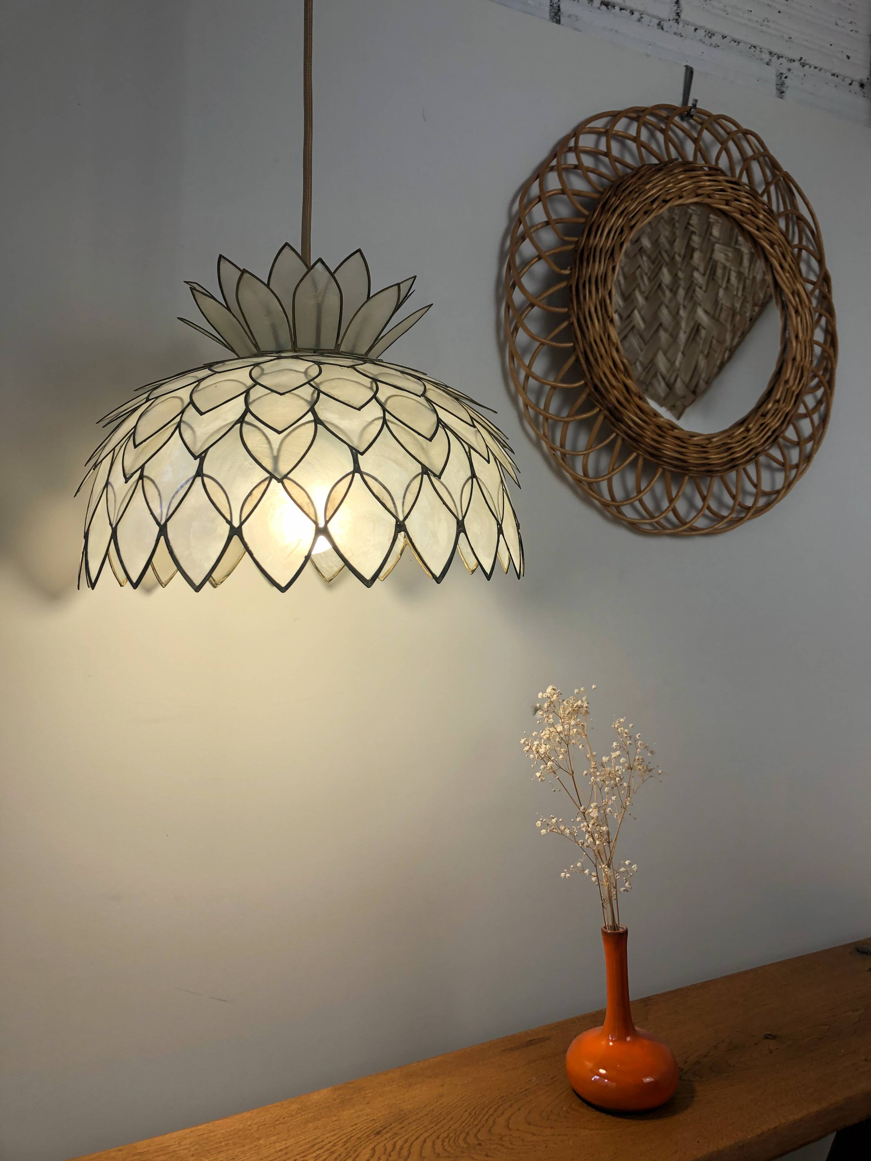 Lotus suspension in mother-of-pearl and brass