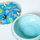 Large round box turquoise blue Art Deco Emaux de Longwy 1950