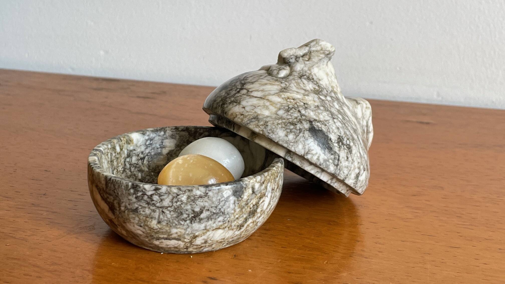 Vintage Marble Chicken with Eggs Sculpture