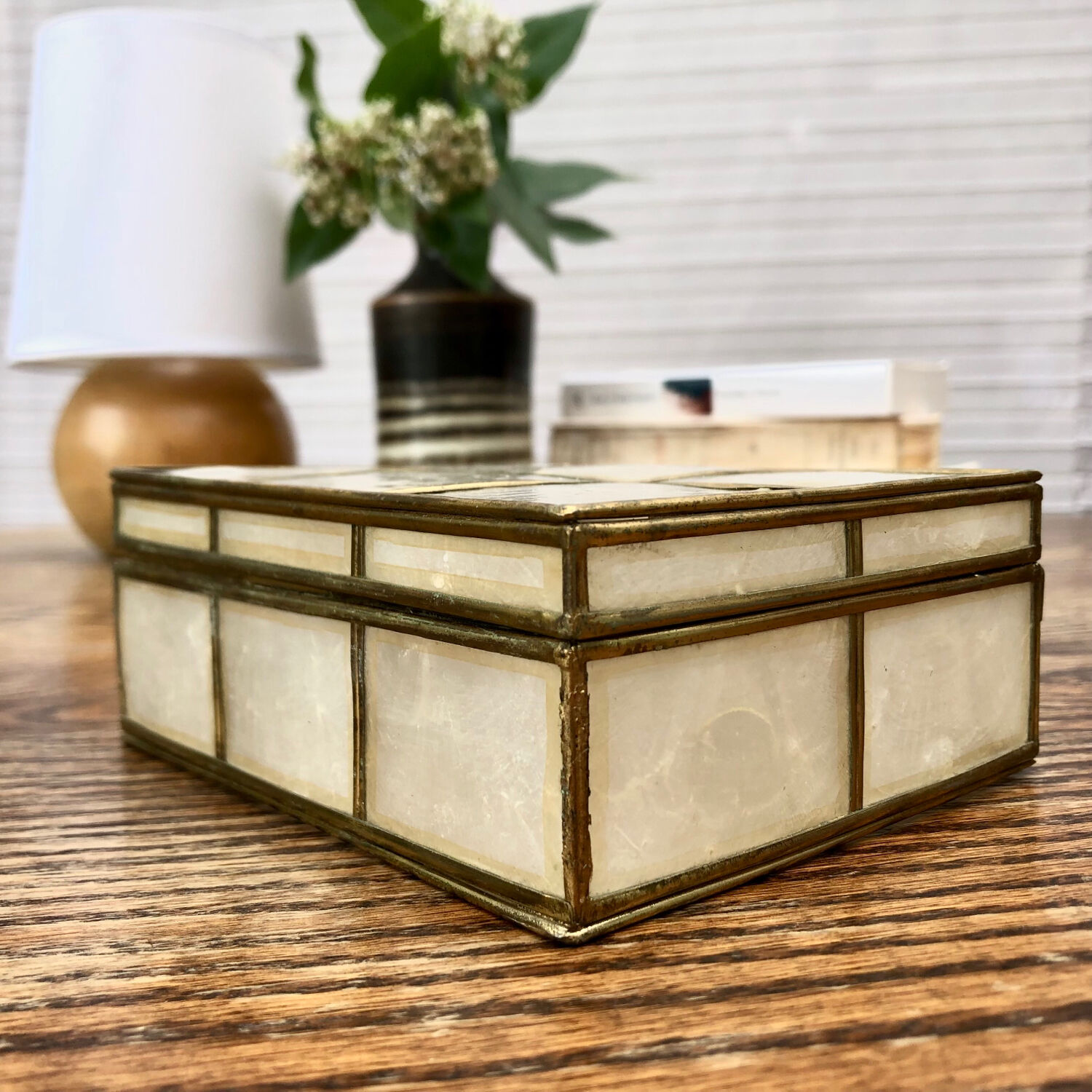Mother-of-pearl and brass box