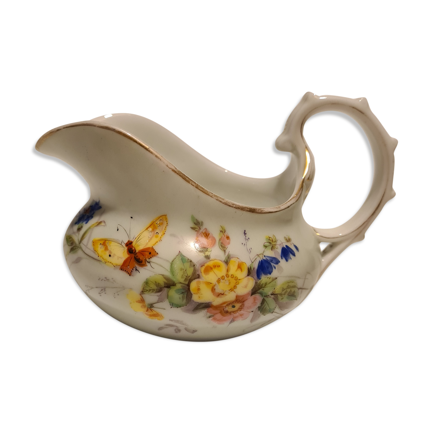 Russian porcelain milk pot floral décor and butterfly