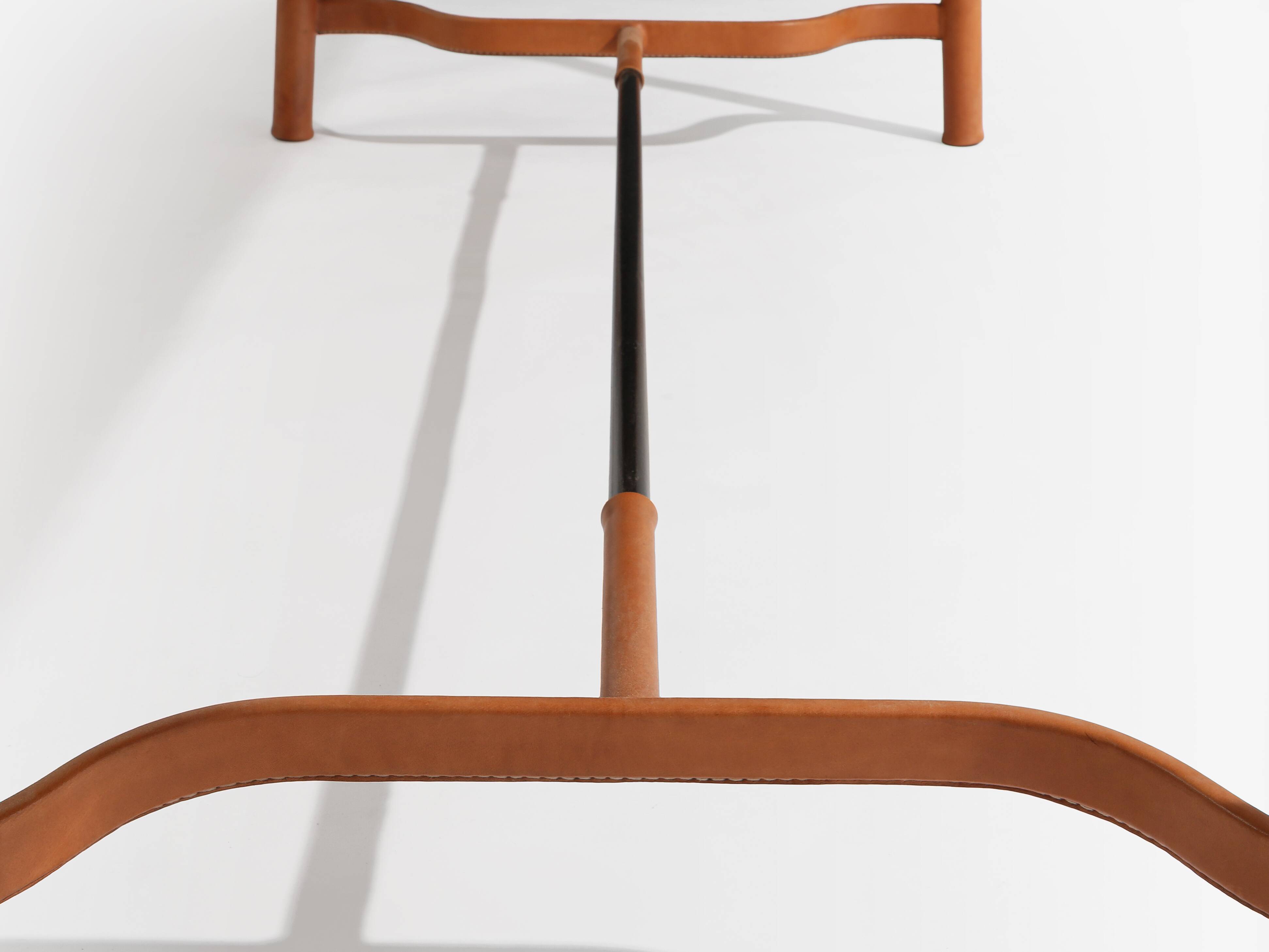 Jacques Adnet dining table oak red leather brass 1950