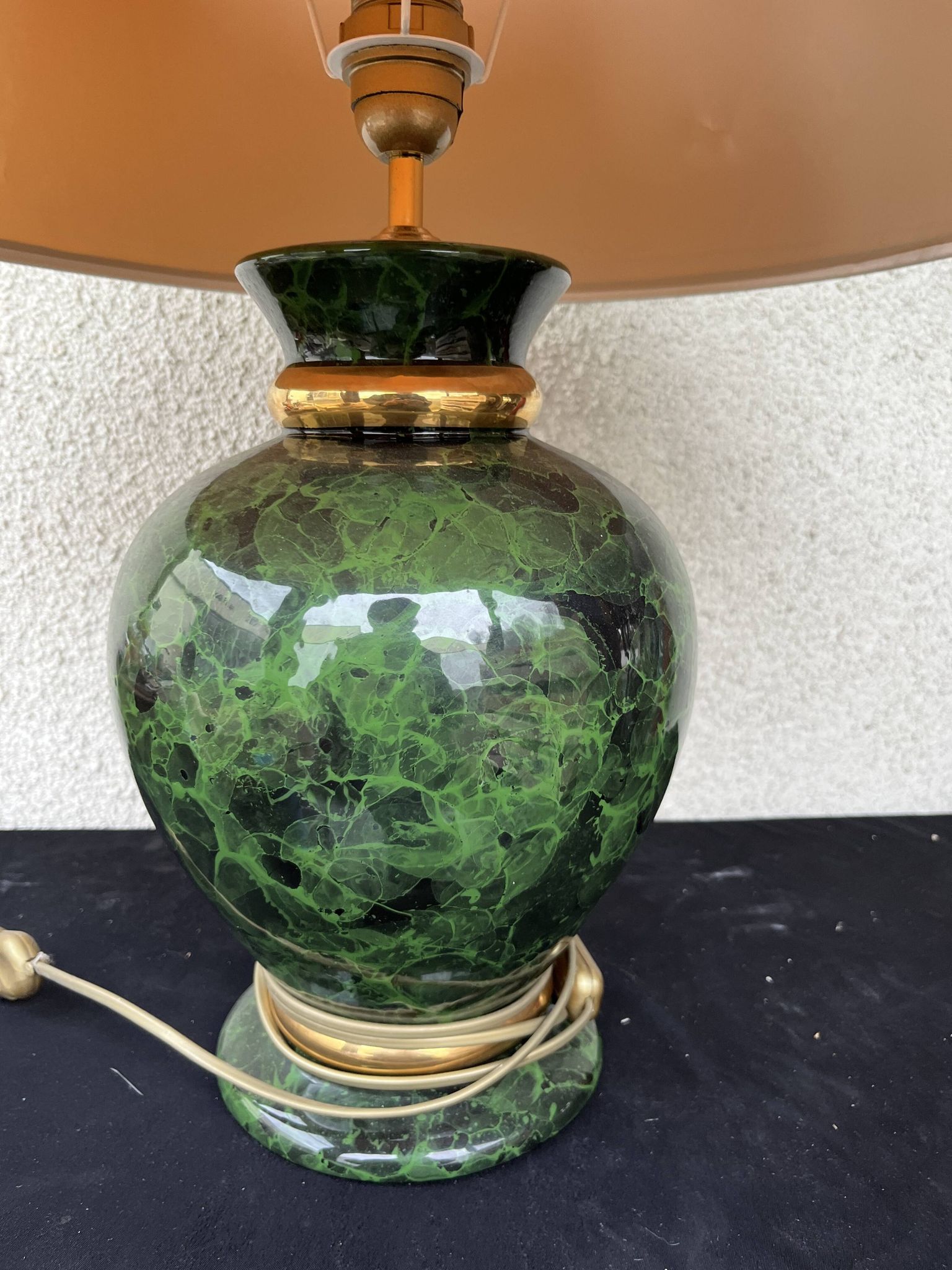 Ceramic Table Lamp with White Shade and Green Marble Effect Base
