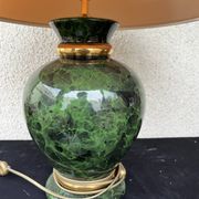 Ceramic Table Lamp with White Shade and Green Marble Effect Base