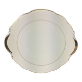 Plat rond ancien avec anses, porcelaine couleur ivoire et or, made in France Sarreguemines Digoin
